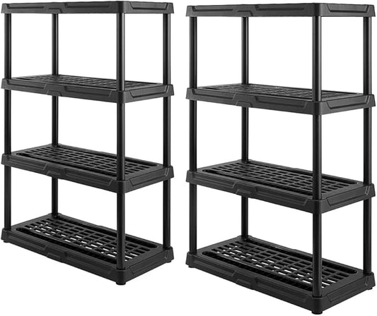 CX 4-Tier (53”H x 36”W x 18”D) Plastic Storage Shelving Unit (Black) 2 Pack, Heavy Duty, 150lbs Per Shelf Capacity, Indoor/Outdoor Storage Organization in Home, Garage, Office, Easy Assembly-NeatNest