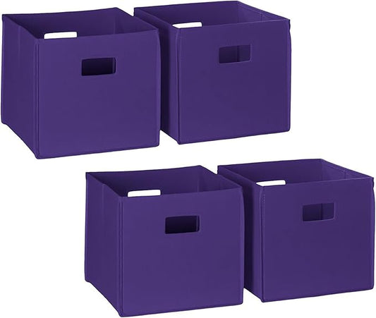 RiverRidge Folding Storage Bins with Handles Dark Purple Cube Storage Organizer for Closet, Bedroom & Playroom - Closet Organizers and Storage Set of 4-NeatNest