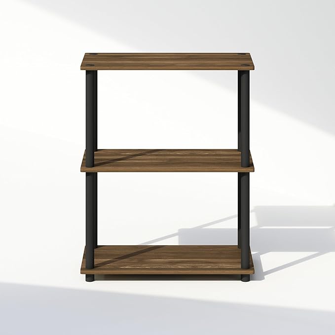 Furinno Turn-N-Tube 3-Tier Multipurpose Compact Display Bookcase, Columbia Walnut/Black-NeatNest