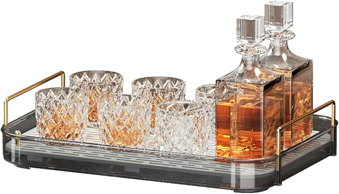 Seoneiro Whiskey Tray and Glass Cup Rack with Drain Board, Mug Holder and Coffee Cup Organizer for Kitchen and Bathroom Countertop