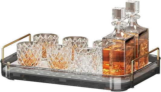 Seoneiro Whiskey Tray and Glass Cup Rack with Drain Board, Mug Holder and Coffee Cup Organizer for Kitchen and Bathroom Countertop