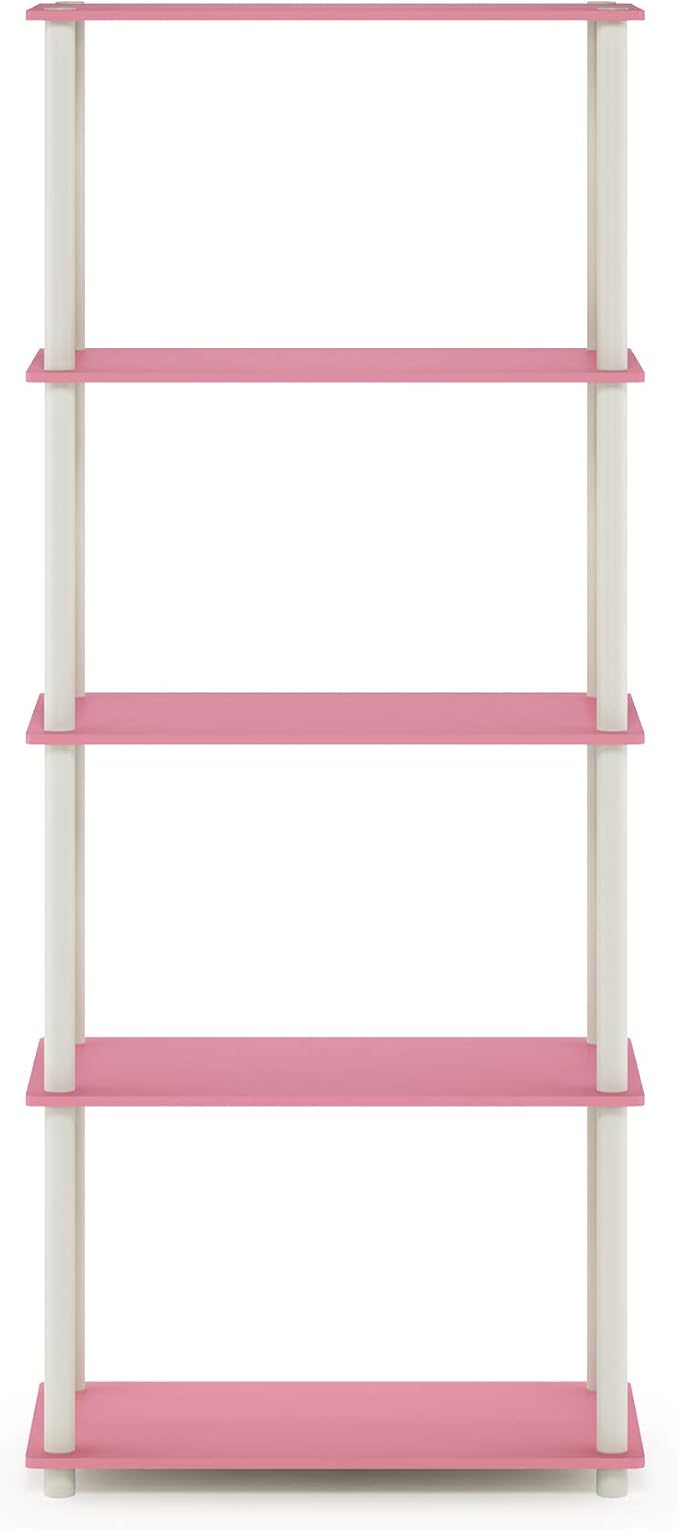 Furinno Turn-N-Tube Multipurpose Shelf / Display Rack / Storage Shelf / Bookshelf, 5-Tier Round Tube, Pink/White-NeatNest