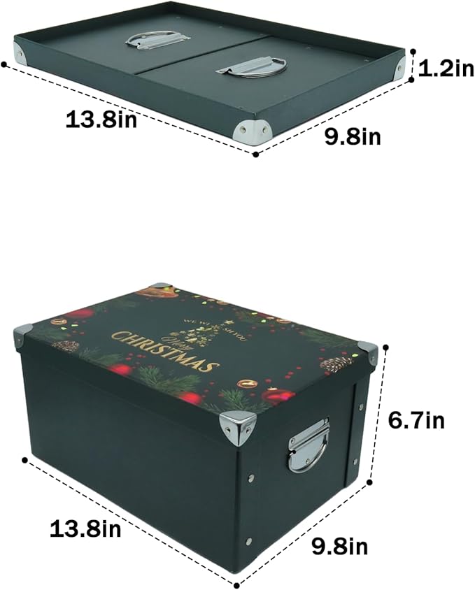 GUOZI Collapsible Storage Box, Decorative Memory Box with Lid & Metal Reinforced Corners, Cardboard File Bin with Handles, Organizer Gift Box for Keepsake Toy Photos Office Nursery Wardrobe Bookshelf-NeatNest