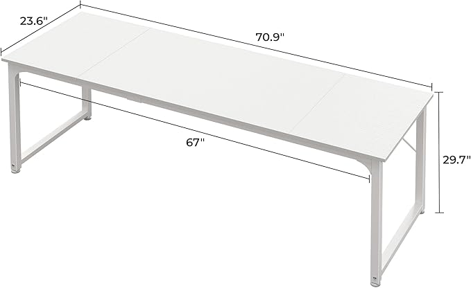 Huuger Computer Desk, 70 Inch Office Desk, Gaming Desk with Storage, Writing Desk Work Desk for Home Office, Study, Long Simple Desk, Large Legroom, Metal Frame, White-NeatNest