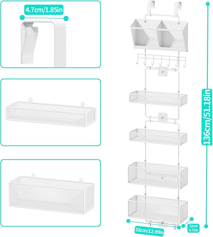 HapiRm Over Door Organizer Hanging - 6 Tier Over The Door Storage with Visual Pockets & Hooks, with 4 Metal Large Capacity Baskets for Bathroom Bedroom Kitchen Pantry Cabinet