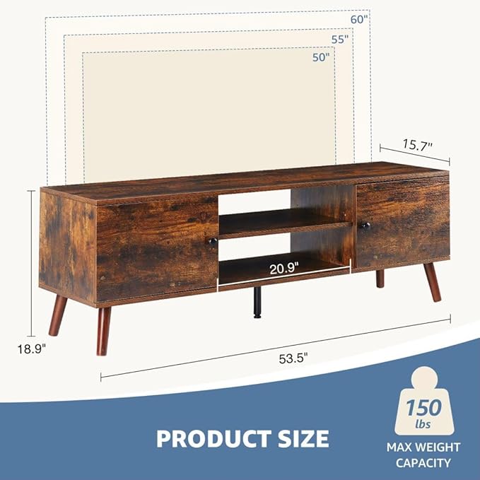Homee TV Stand for Living Room, Television Stands Entertainment Center Cabinet with Storage for TVs up to 60 Inches, 58 Inch, Rust-NeatNest