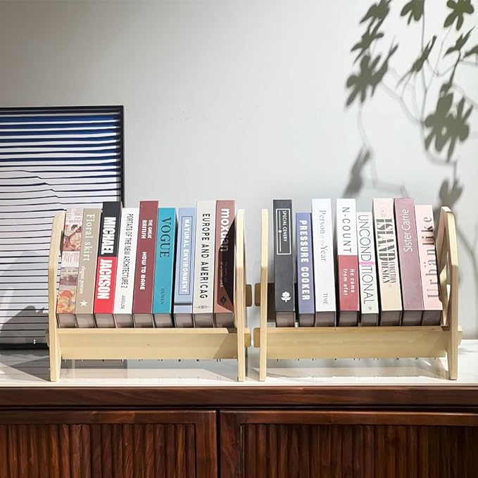 2 Pack Desktop Bookshelf, Stackable Book Organizer with Handle, Storage Rack for CD/Magazine/File Folder, Portable Small Bookshelf for Study, Living Room, Kid's Room, No Nails, Medium Size-NeatNest
