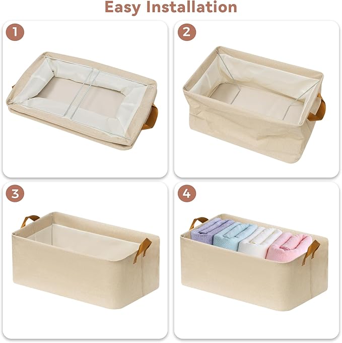 4 Pack Closet Cloth Storage Bins for Shelves,Large Storage Baskets for Shelves, Fabric Bins for Closet organization with Handles（ Beige 17''L x 12.6''W x 7.5''H）-NeatNest