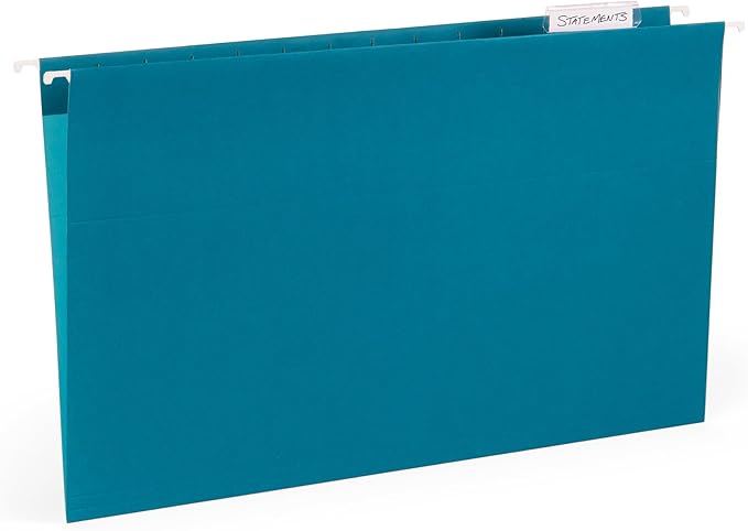25 Blue Summit Supplies Colored Hanging File Folders Legal Size, Assorted Jewel Tone Colors, Legal Size Hanging File Folders for Filing Cabinet with Plastic Tabs and Inserts, Durable 11pt Paper
