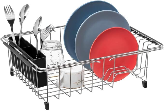 SANNO Flatware Cutlery Holder,Hanging Utensil Holder,Cutlery Drainer Caddy,Spoon and fork organizer,2 Compartment Attach to Dish Drying Rack-NeatNest