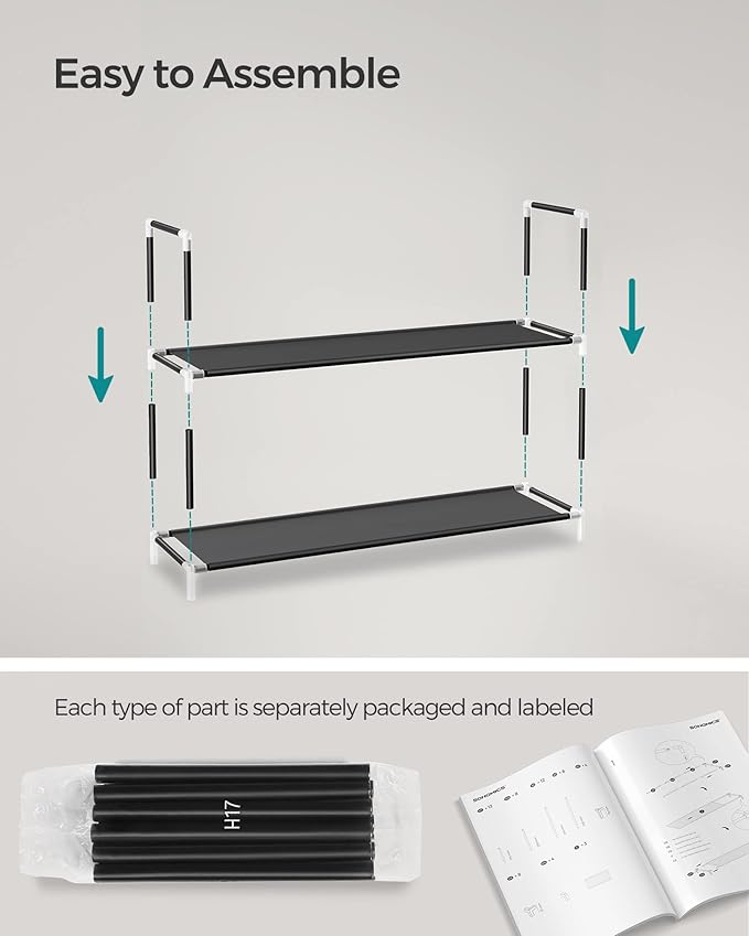 SONGMICS 10-Tier Shoe Rack, Shoe Storage for Hallway Closet, Slim and Space-Saving, Metal Frame, Non-Woven Fabric Shelves, Black ULSH11H-NeatNest
