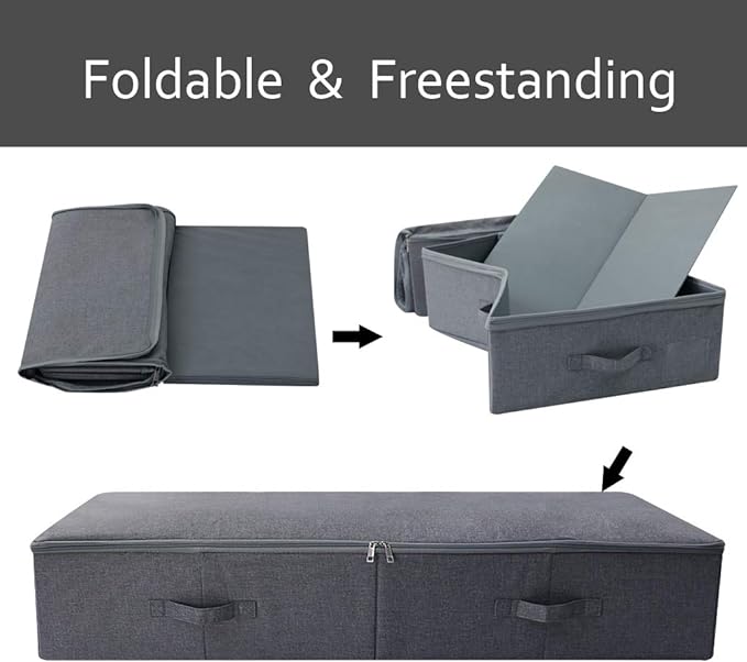 39.4 inch（100cm）Longer Bedroom Underbed Storage Containers with Lid for Duvets, Blankets, Clothes, Shoes, Toys, Comforters, Wedding Dress Folding Rigid Organizer Bins, Black Gray-NeatNest