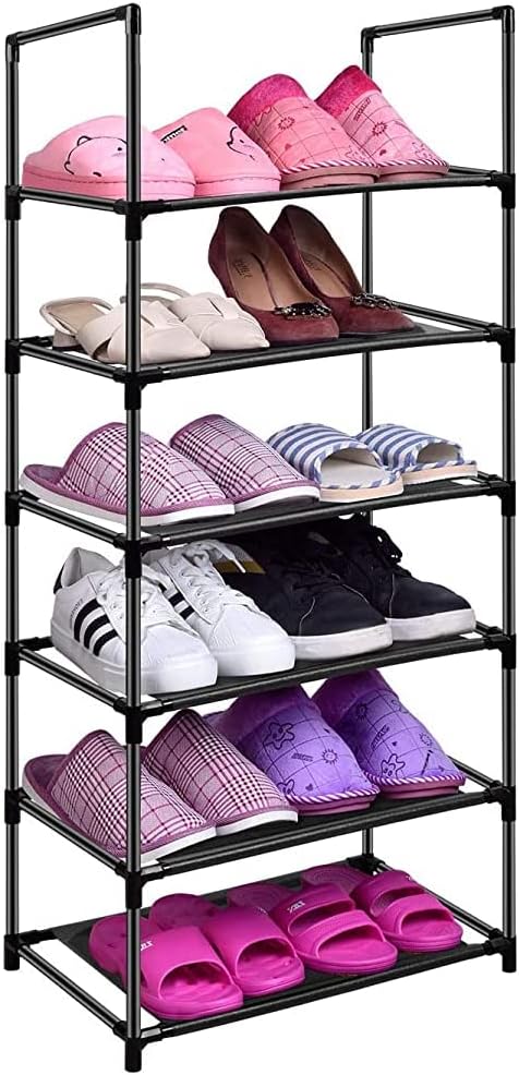 6 Tier Metal Structure Free Standing Shoe Rack for Small Space Entryway, Bedroom, Closet, Narrow Vertical Shelf Organizer for Space Saving Storage-NeatNest