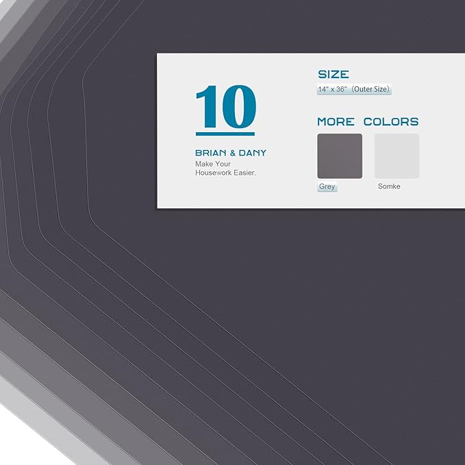 BRIAN & DANY Wire Shelf Liner 14" X 36", Heavy Duty Shelf Liners for Wire Shelving, Waterproof Protector Mats, Set of 10, Charcoal-NeatNest