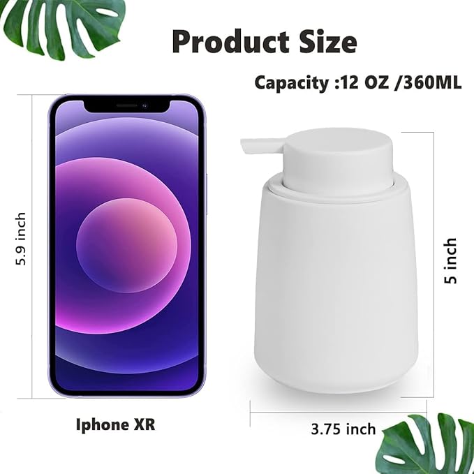 12Oz White Soap Dispenser - Modern Ceramic Lotion Hand Soap Dispenser with Easy-to-Press White Pump, Reusable and Refillable Liquid Dish Soap Dispenser for Bathroom, Kitchen (Rubber Paint)-NeatNest
