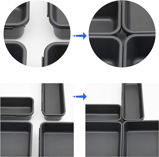 Gonice 13 PCS Drawer Organizer Tray, Interlocking Office Desk Drawer Storage, Black Plastic Organizer Bins for Office Supplies and Tools, Desk Drawer Organizer for Bathroom and Kitchen-NeatNest