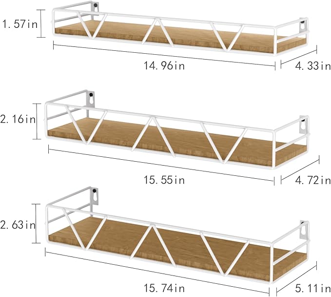 Floating Shelves Set of 3, Home Wood Wall Shelf, Farmhouse Shelf for Bedroom, Wall Mounted Floating Shelf for Living Room, Bedroom, Bathroom, Kitchen, Office (White)-NeatNest