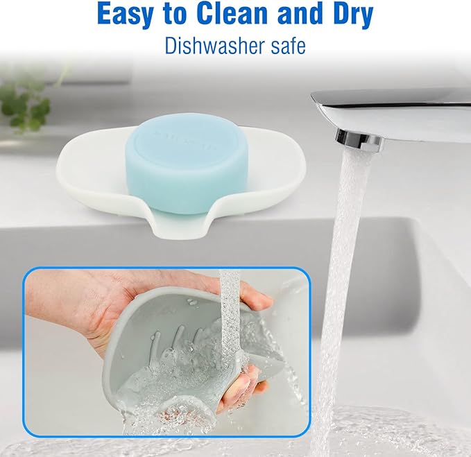 3 Pack Soap Bar Holder, AIMAIAIMAI Self Draining Soap Dish, Quick Drainage, Soap Dishes for Bathroom, Shower, Silicone Soap Tray for Kitchen, Dishwasher Safe (White)-NeatNest
