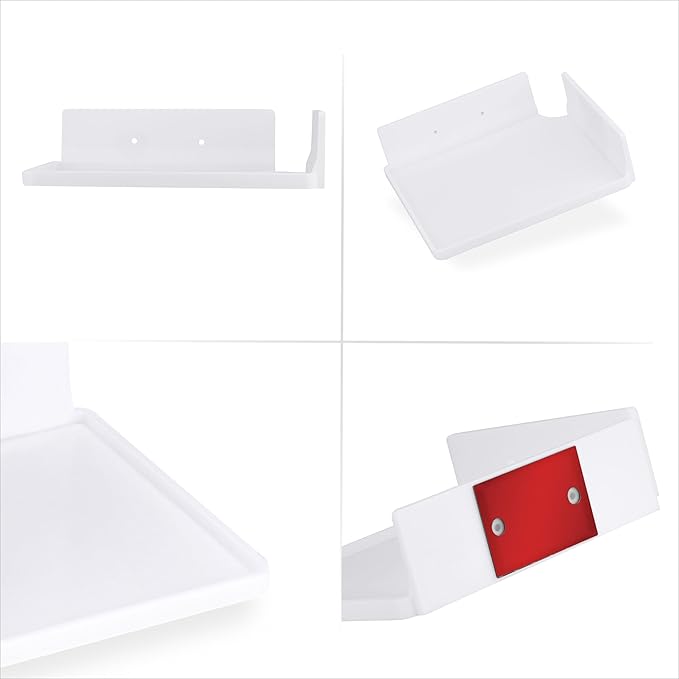 9" Small Corner Shelf Mount, Adhesive & Screw in, for Speakers, Cameras, Baby Monitors, Plants, Books Electronics, Collectibles & More, Floating Shelves (White) by Brainwavz-NeatNest