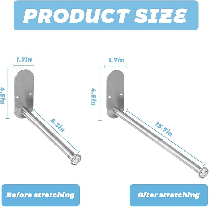 2-Section Stainless Steel Clothes Hanger Storage, Retractable Space Saving Clothes Hanger Storage Organizer, Wall Mount Clothes Rack Organizer, Adhesive or Drilling Installation(Length 13.7")-NeatNest