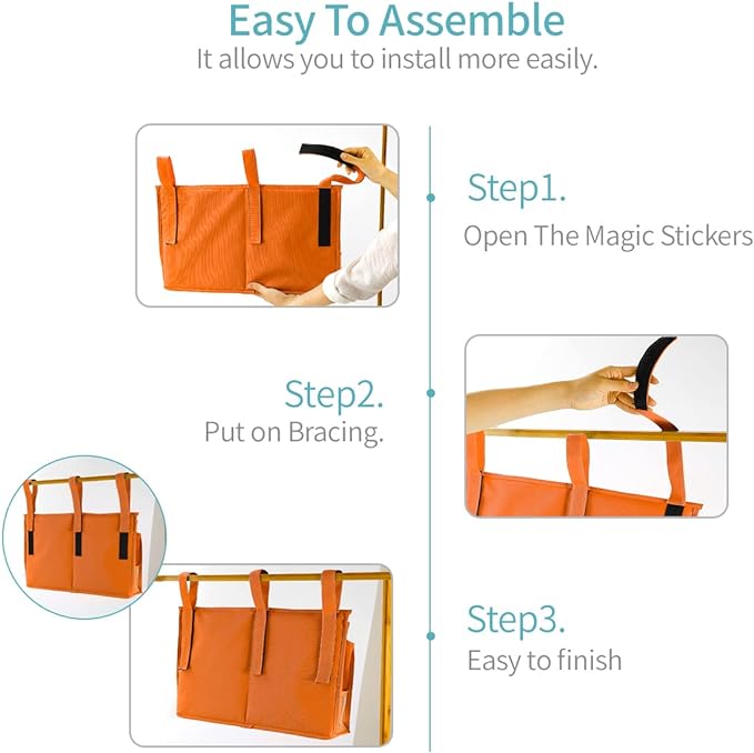 Bseash Bunk Bed Organizer, Bedside Caddy Hanging Bed Organizer Storage Bag 8 Pockets, for College Dorm Rooms Bed, Hospital Bed, Baby Bed Rails, 600D Oxford Cloth (Orange)-NeatNest