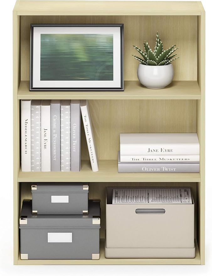 Furinno Pasir 3-Tier Open Shelf Bookcase, Maple