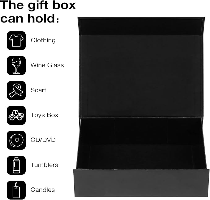 Aimyoo 3 Pack Black Collapsible Gift Box with Magnetic Closure Lids 10.5x7x3 in, Bridesmaid Groomsmen Proposal Box, Medium Rectangle Box for Present Graduation Wedding Storage-NeatNest