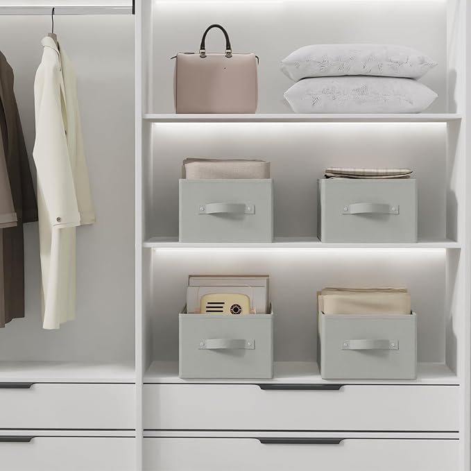Fabric Storage Boxes for Shelves, 3 Pack Foldable Cloth Bins, Closet Organizers System with 2 Handles, Durable and Sturdy, Saving Space, Grey, 16.1 x 9.8 x 6.5 In, XSNY11GM-3-NeatNest