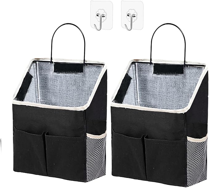 2pcs Wall Hanging Storage Bag,Wall Hanging Organizer Bags with Pockets, Wall Organizer Storage for Dormitory Bathroom Bedroom Kitchen(Black)-NeatNest
