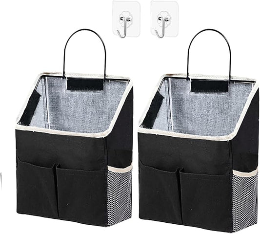 2pcs Wall Hanging Storage Bag,Wall Hanging Organizer Bags with Pockets, Wall Organizer Storage for Dormitory Bathroom Bedroom Kitchen(Black)-NeatNest