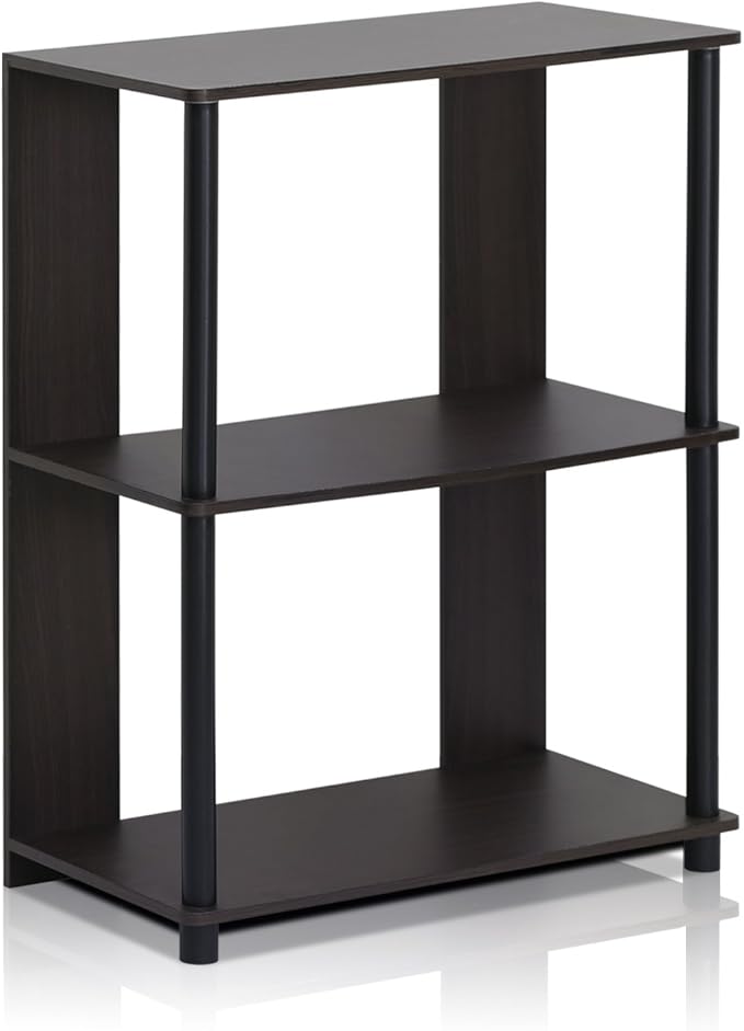 Furinno JAYA Simple Design 3-Tier Bookcase / Bookshelf / Display Rack, Plastic Tubes, Walnut-NeatNest