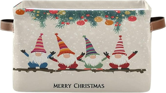 Cute Snow Dot Storage Basket,Large Storage Bin Fabric Collapsible Organizer Bag with Handles 15x11x9.5 inch-NeatNest