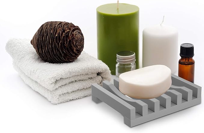 2Pcs Soap Dish Holder, Non-Slip Bathroom Accessories Silicone Soap Case Saver, Sink Deck Bathtub Shower Dish Soap Drainer, Silicone Holder for Soap, Sponges, Scrubber (Grey)-NeatNest