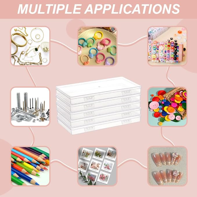 BENECREAT 5 Packs PP Plastic Bead Container Box, 6.5x3.2x0.6inch Rectangle Storage Organizer Box, Dustproof Case with Two Hinged Lid for Cards, Beads and Craft Supplies-NeatNest