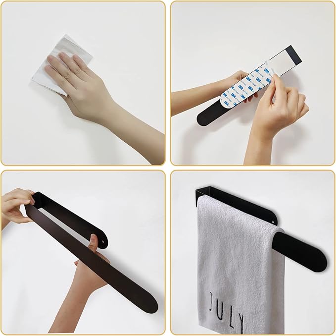 HUFEEOH Hand Towel Holder, Towel Hanger for Bathroom, Self Adhesive Bathroom Towel Holder Towel Bar, Towel Holder for Kitchen Cabinet