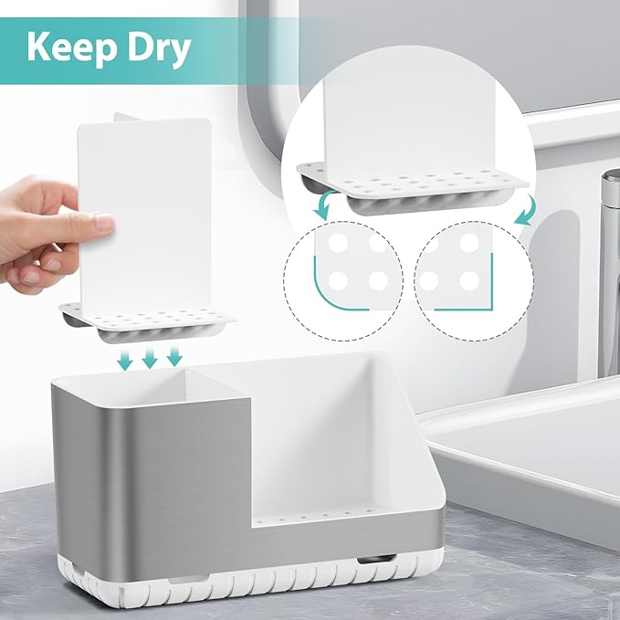 Toothbrush Holders for Bathroom Countertop Organizer, Brushed Nickel Tooth Brush Holder, Kids Electric Toothbrush and Toothpaste Holder with Drainage (Brushed Silver)-NeatNest