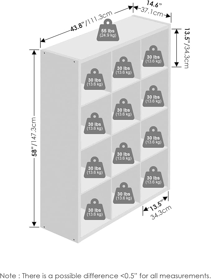 Furinno Cubic Open Back Multipurpose Clothing & Closet Storage Organizer Shelf, 12-Cube, White