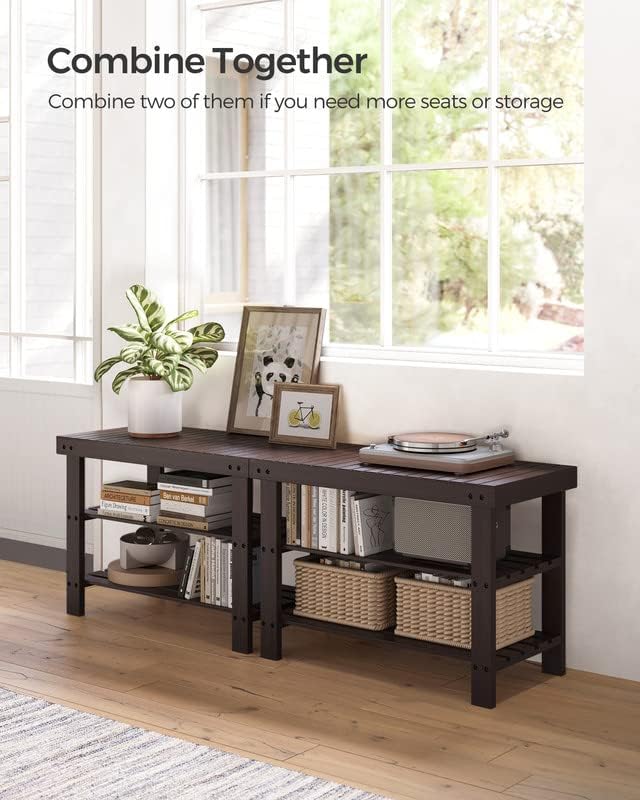 SONGMICS Shoe Rack Bench, 3-Tier Bamboo Shoe Storage Organizer, Entryway Bench, Holds Up to 286 lb, 11.3 x 27.6 x 17.8 Inches, for Entryway Bathroom Bedroom, Brown ULBS04Z-NeatNest