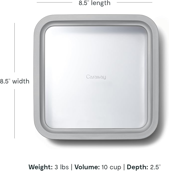Caraway Glass Food Storage, 10 Cup Glass Container - Ceramic Coated Food Container - Non Toxic, Non Stick Lunch Box Container with Glass Lids. Dishwasher, Oven, & Microwave Safe - Square Shape - Gray-NeatNest