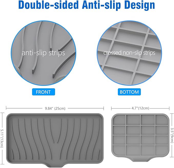 3-Pack Silicone Soap Dish, Sponge Holder for Sink, Kitchen Soap Tray, Bathroom Soap Holder, Sponge Tray with Drain (Grey)-NeatNest