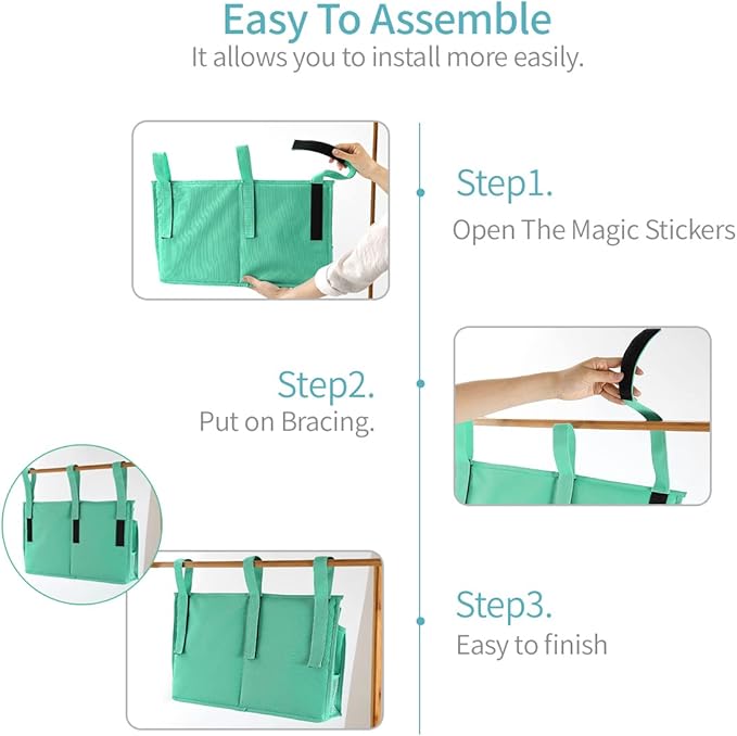 Bseash Bunk Bed Organizer, Bedside Caddy Hanging Bed Organizer Storage Bag 8 Pockets, for College Dorm Rooms Bed, Hospital Bed, Baby Bed Rails, 600D Oxford Cloth (Light Green)-NeatNest