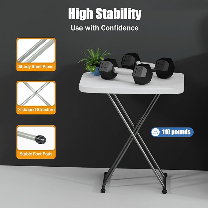 30" Square Folding Laptop Table,Small Computer Desk,Adjustable Folding Table Tray,Stable Snack Table for Small Space, Fit Indoor Dining/Place The Computer, White