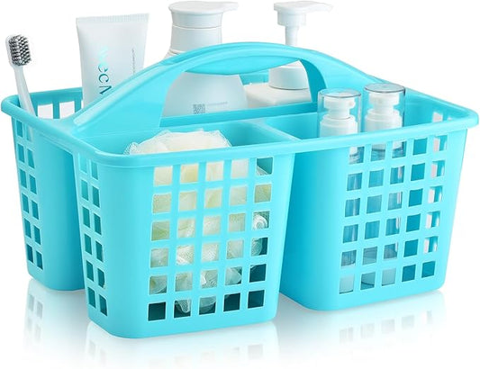 Haundry Plastic Shower Caddy Basket with 3 Compartments, Portable Divided Cleaning Supply Storage Organizer with Handle (Blue)-NeatNest