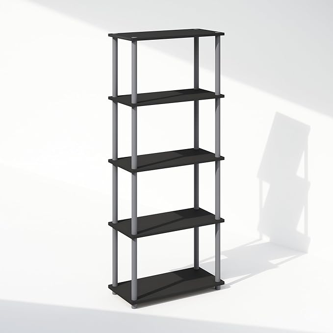 Furinno Turn-N-Tube 5-Tier Multipurpose Compact Bookcase, Black/Grey-NeatNest