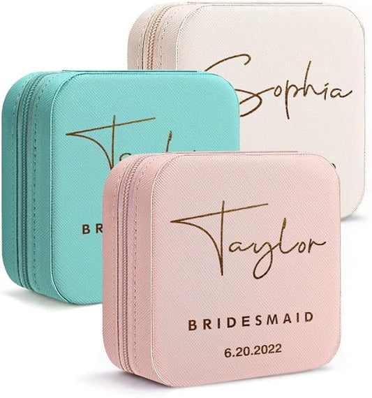 DayOfShe Bridesmaid Proposal Gifts Personalized Bridesmaid Jewelry Box Leather Small Travel Jewelry Organizer Ring Case for Wedding Maid of Honor Gifts-NeatNest