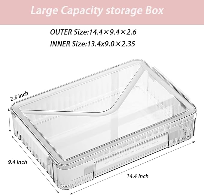 2 Pack Clear Plastic File Boxes w/Latching Lids, Stackable A4 Storage (‎White Latches, Large)