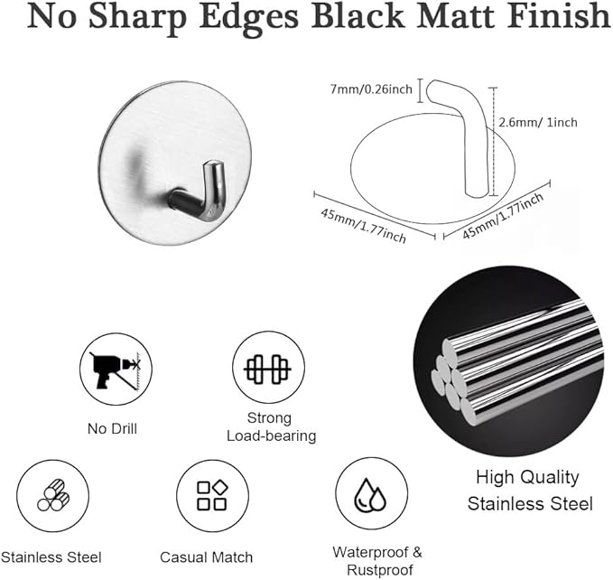 8 Pack Silver Adhesive Wall Hooks, Towel Hooks for Bathrooms, Sticky Hooks for Hanging, Stick on Wall Mount for Bathroom Kitchen Bedroom No Drill
