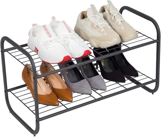 MAX Houser 2-Tier Metal Shoe Rack, Free Standing Shoe Storage Organizer, Wire Grid Shoe Tower for Closet Bedroom, Entryway, Gunmetal-NeatNest