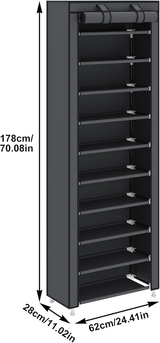 UDEAR 10-Tier Free Standing Shoe Rack Sturdy Shoe Rack Organizer for Closet Entryway Stackable Shoe Shelf with Dustproof Cover,Grey-NeatNest