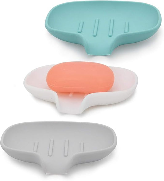 3 Pack Silicone Soap Dish with Drain, Bar Soap Holder for Shower/Bathroom, Self Draining Waterfall Soap Tray/Saver for Kitchen, Keep Soap Dry, Easy to Clean-NeatNest